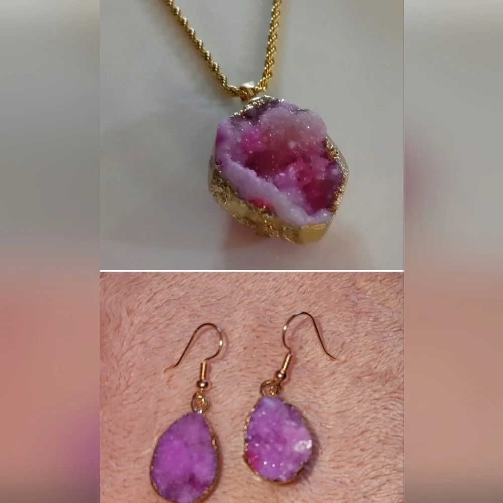Necklace set pink stone earring Set